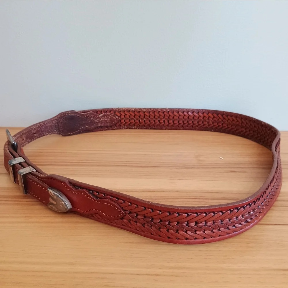 Vintage Levis Brown Braided Belt Womens Size 34 Brass Buckle Western